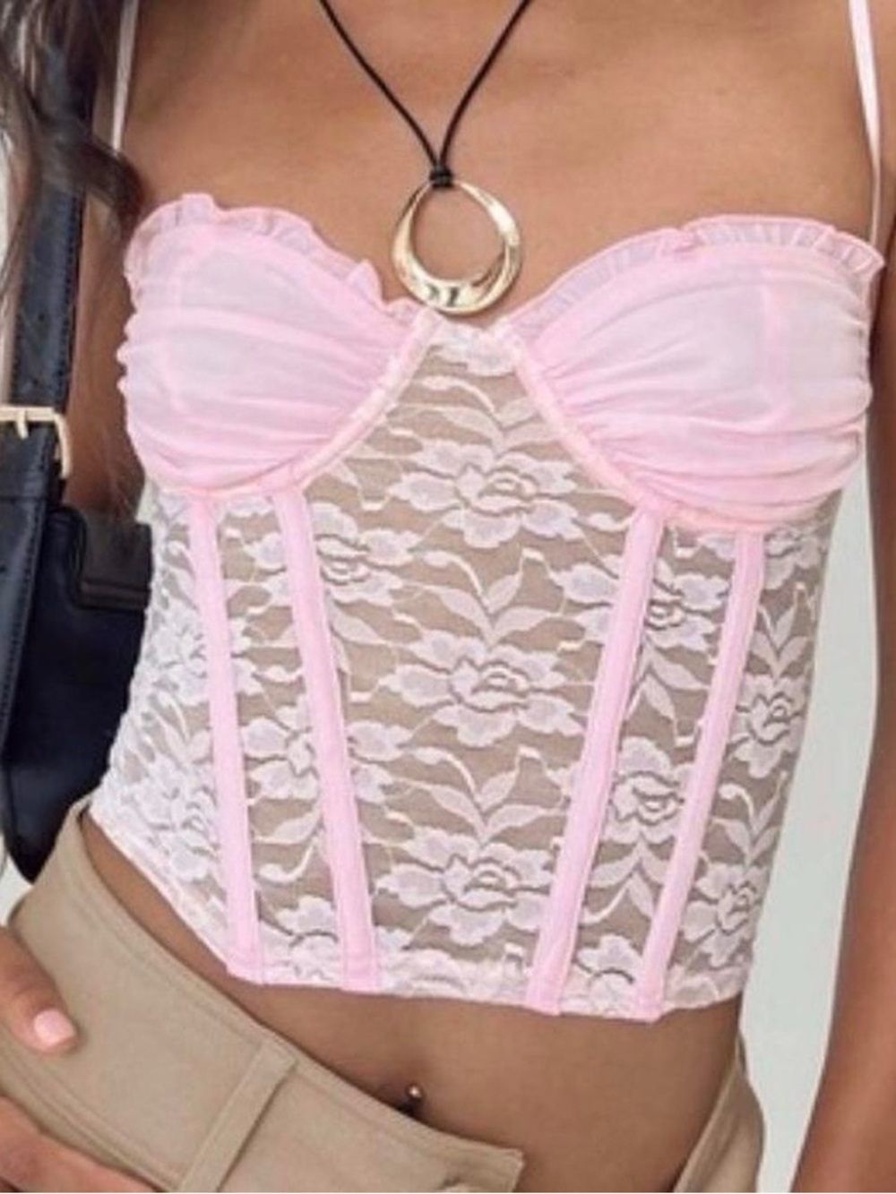 Princes Polly Pink Lace Bustier Crop Top